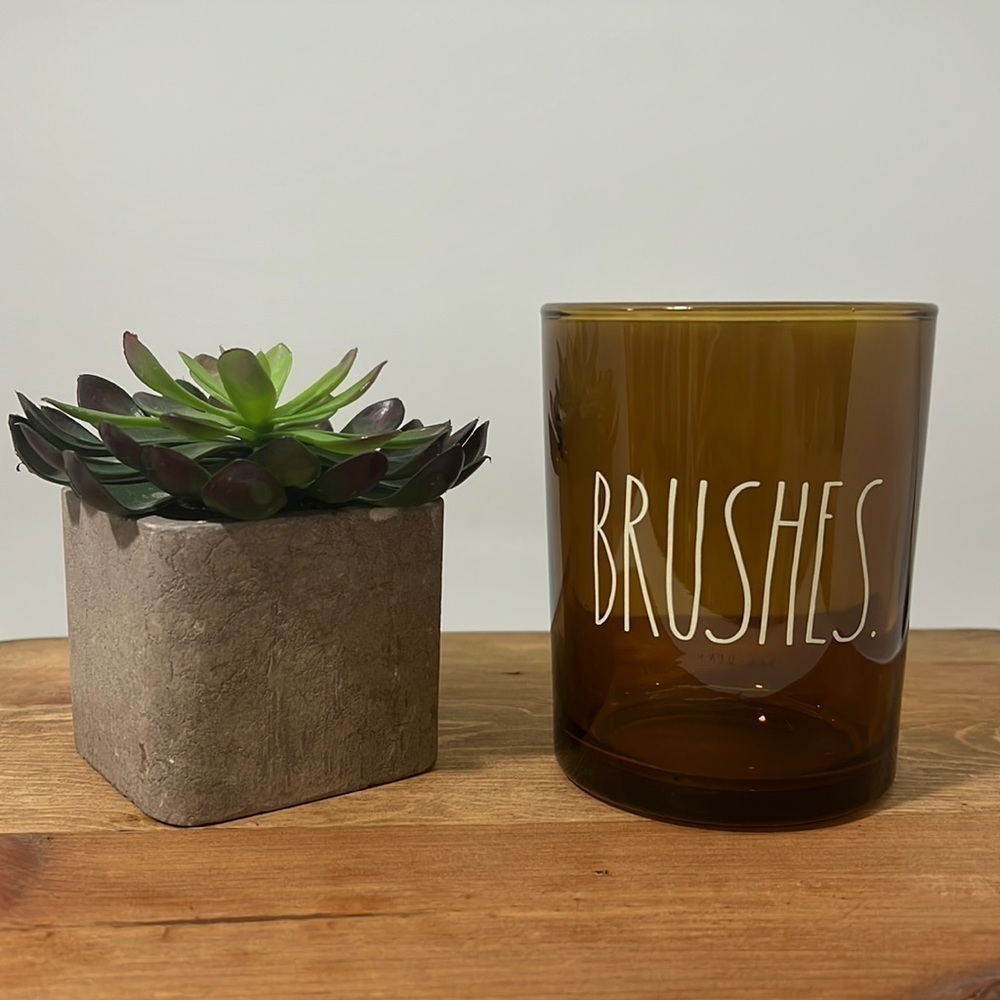 RAE DUNN Multipurpose Glass Storage Jar: "BRUSHES"